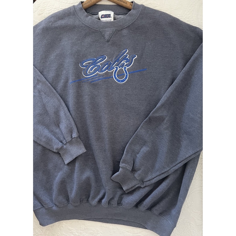 Vintage Indianapolis Colts Sweatshirt Mens L Script Logo Embroidered Gray NFL